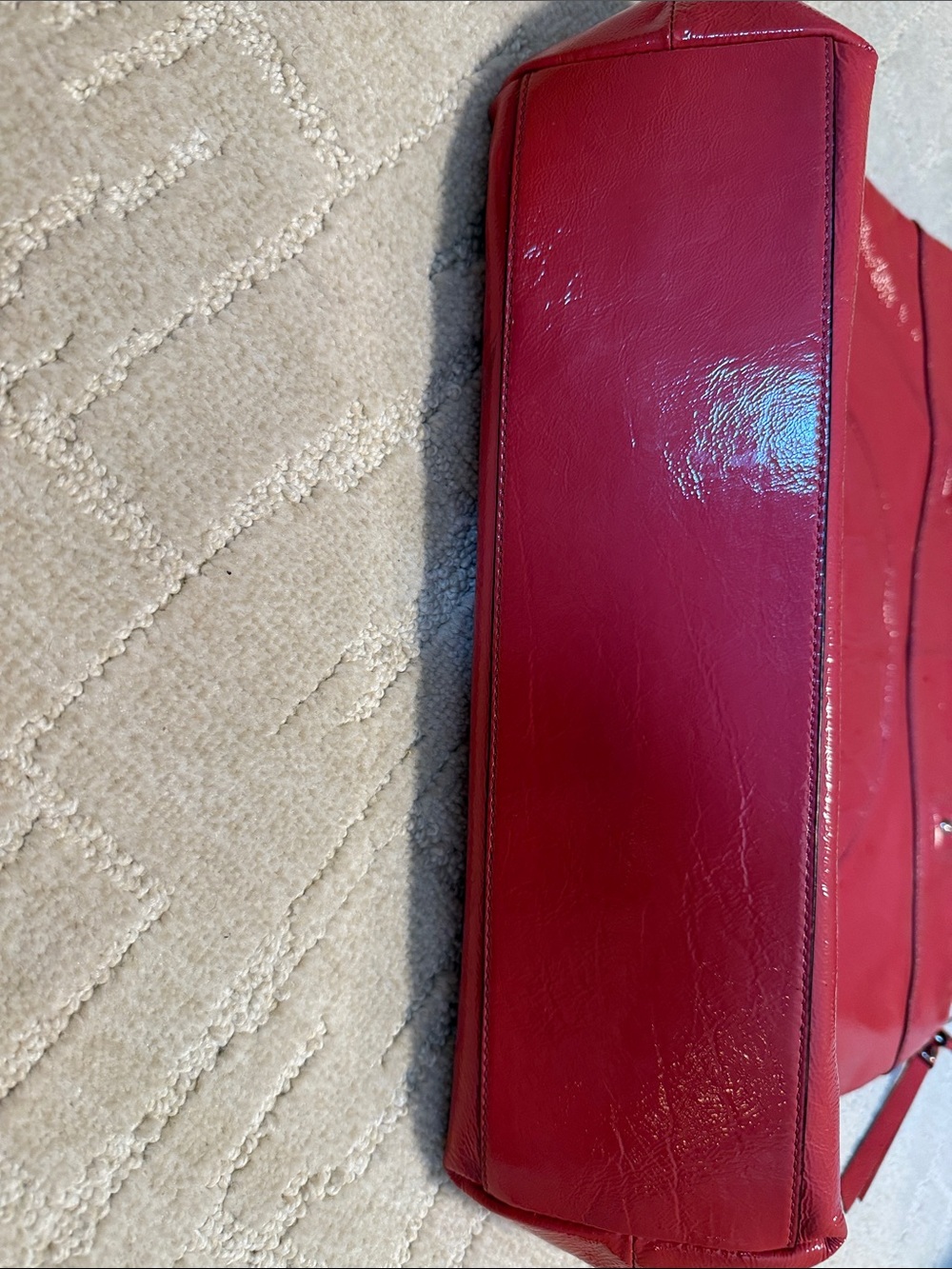 Coach Red Patent Leather Tote with Embossed Signature Circle - Picture 10 of 13